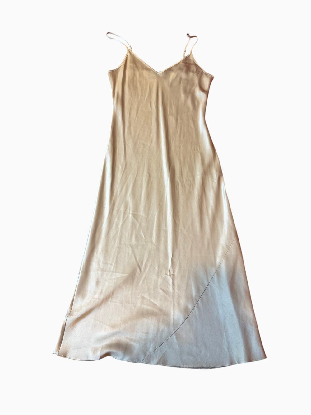 Quince Women's Silk Satin Slip Dress Size Small Champagne 90s Y2K Bias-Cut Midi